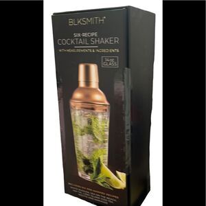 Six-Recipe Cocktail Shaker 14 Oz. Glass Blksmith NWT